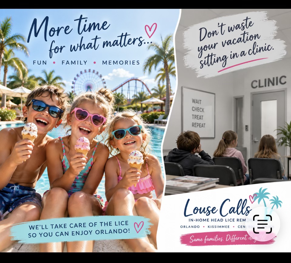 Family enjoying an Orlando Florida vacation after convenient in-home head lice removal service.